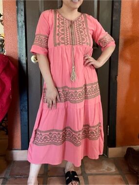 Arabic dress from Dubai Pink Embroidered Tassel Dress